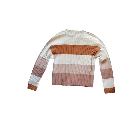 Poof Apparel Ribbed Earthy Striped VNeck Super Soft Pullover Fall Sweater Size M - Picture 5 of 5